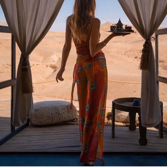 Zara Orange Rust Pareo Wrap Pants Medium - Picture 2 of 4